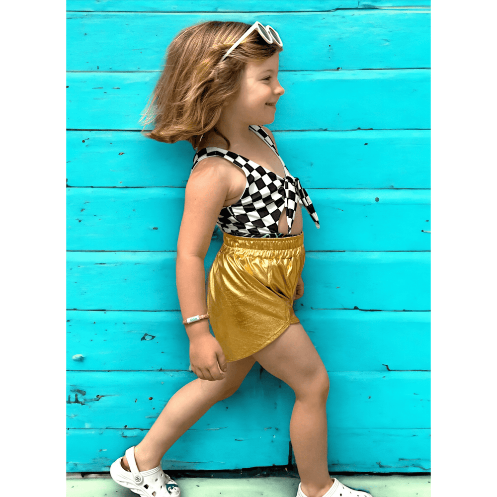 Best Day Ever Kids Baby & Toddler Bottoms Retro Lame Short - Gold buy online boutique kids clothing