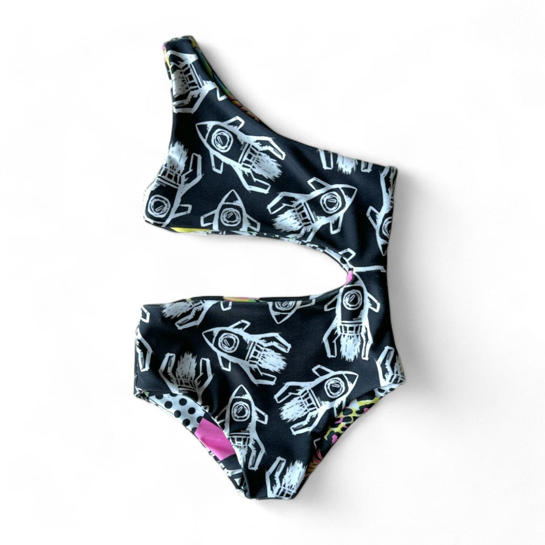 Best Day Ever Kids Swimsuit One Shoulder Reversible Swimsuit - Rad Rockets buy online boutique kids clothing