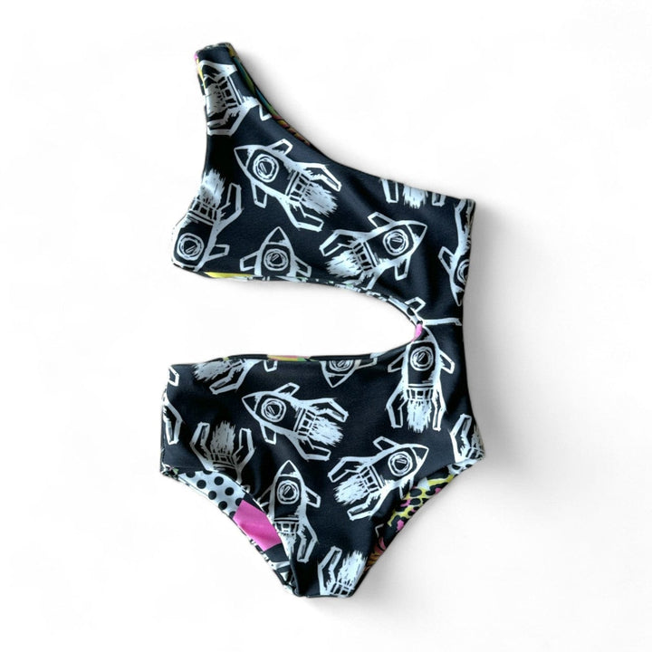 Best Day Ever Kids Swimsuit One Shoulder Reversible Swimsuit - Rad Rockets buy online boutique kids clothing