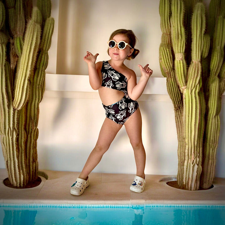 Best Day Ever Kids Swimsuit One Shoulder Reversible Swimsuit - Rad Rockets buy online boutique kids clothing
