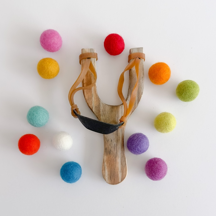Hello Maypole Wooden Slingshot with Felt Balls