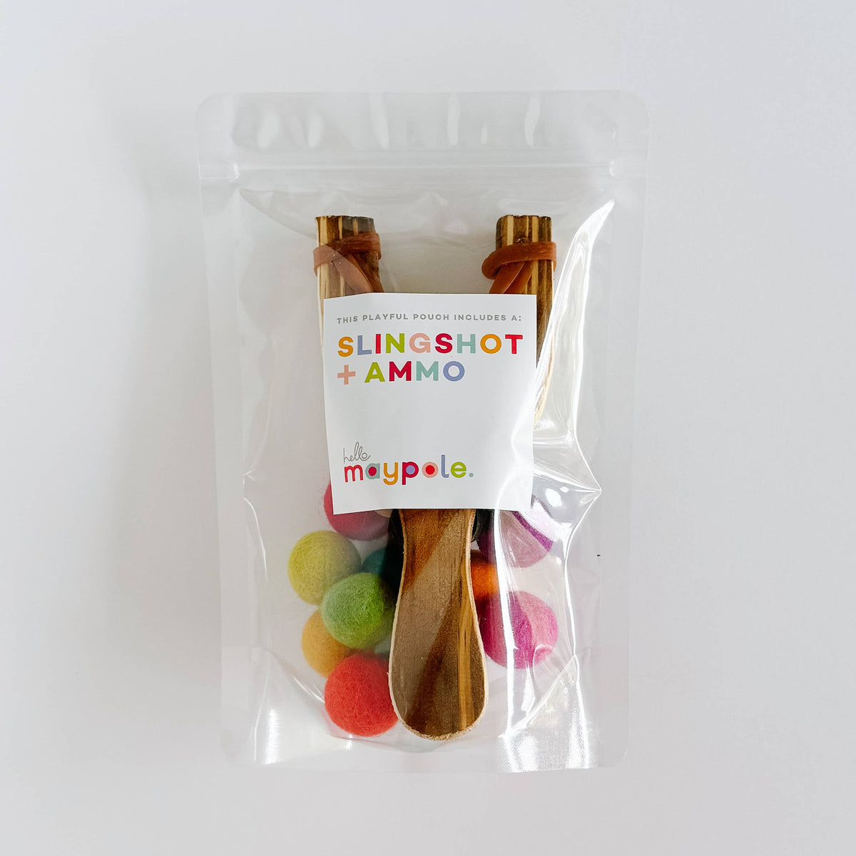 Hello Maypole Wooden Slingshot with Felt Balls