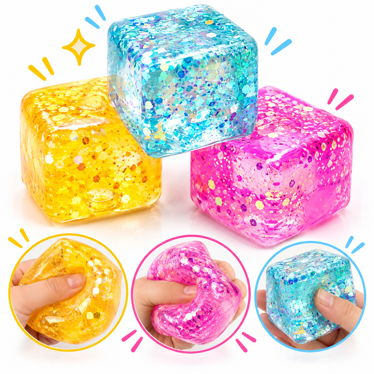 Glitter Ice Cube Squishy Toy