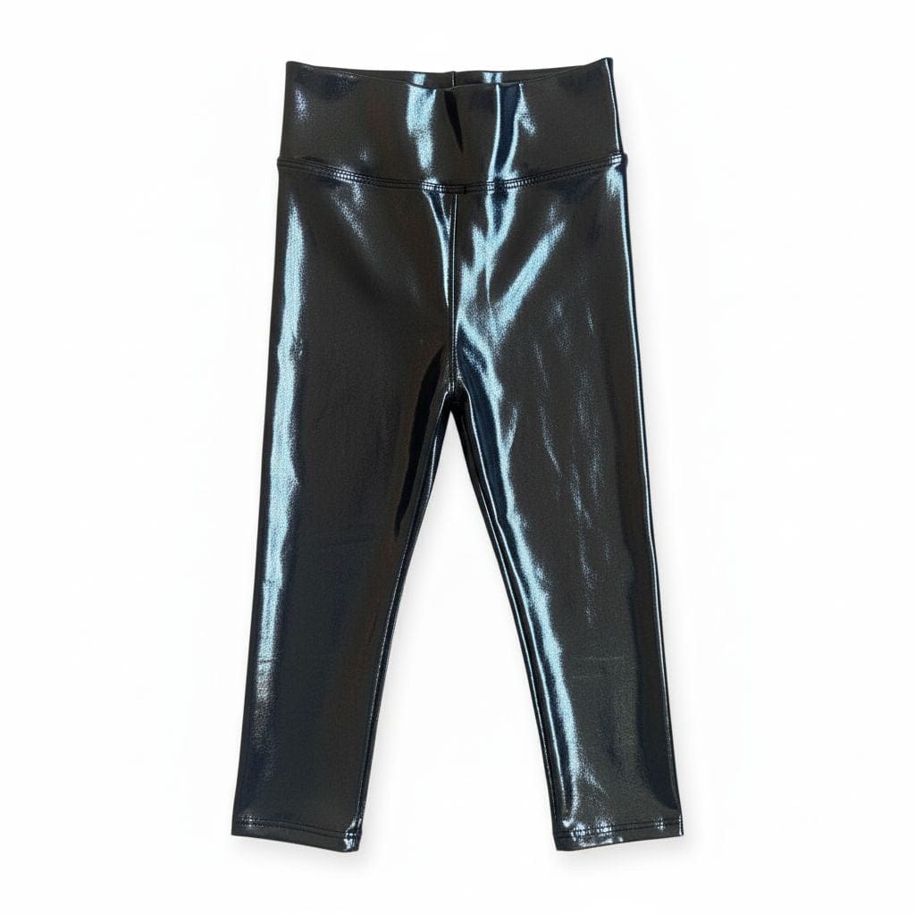 Midnight Metal Legging, glossy black metallic, laid flat