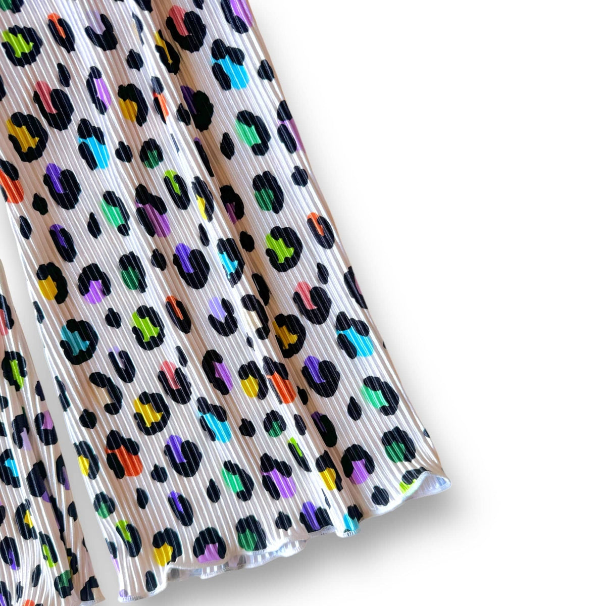 Close-up of the plissé texture on the Loopy Leopard print