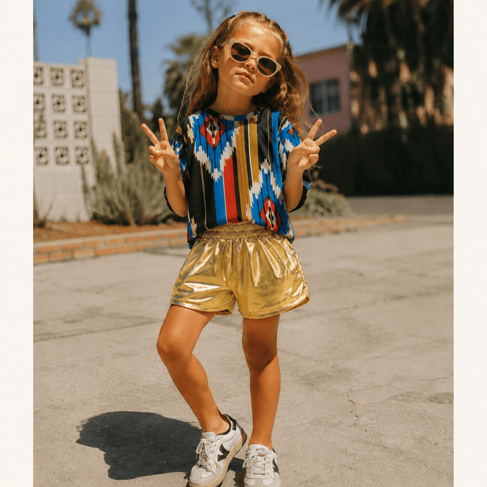 Best Day Ever Kids Baby & Toddler Bottoms Retro Lame Short - Gold buy online boutique kids clothing