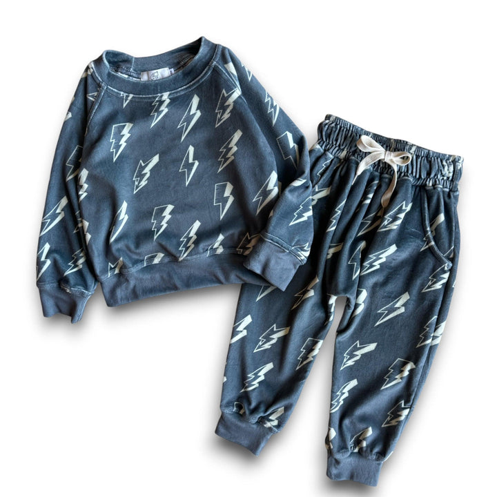 Best Day Ever Kids Baby & Toddler Bottoms Signature Velvet Lounge Pant - Thunderbolt buy online boutique kids clothing