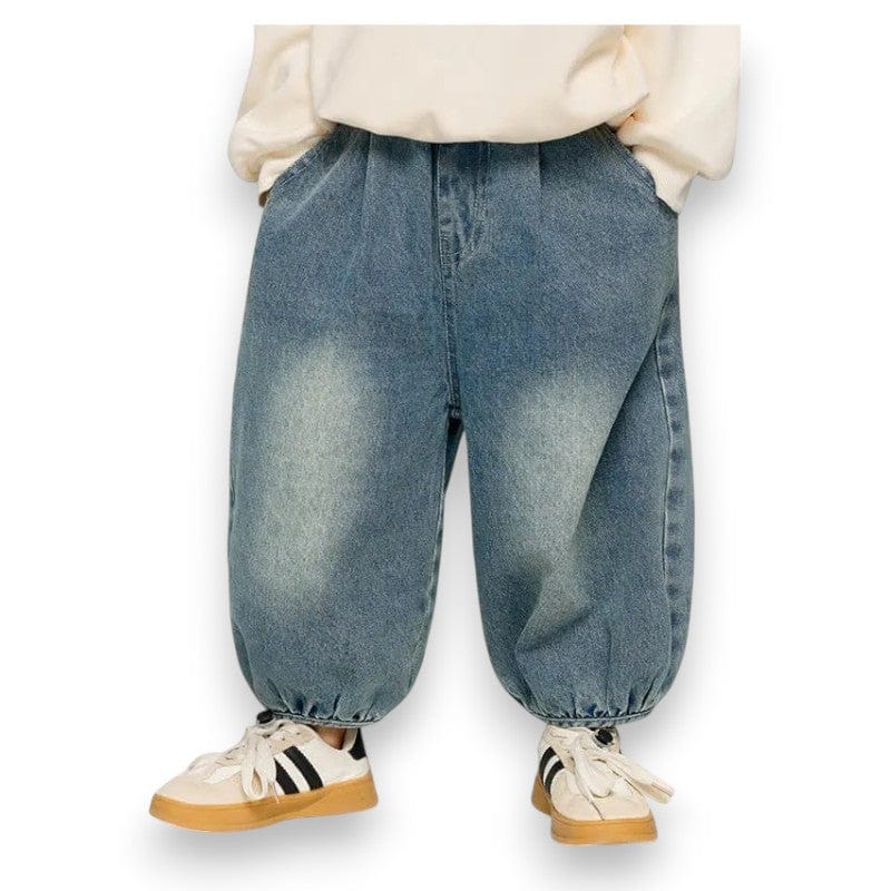 Denim Jogger worn with sneakers, front view