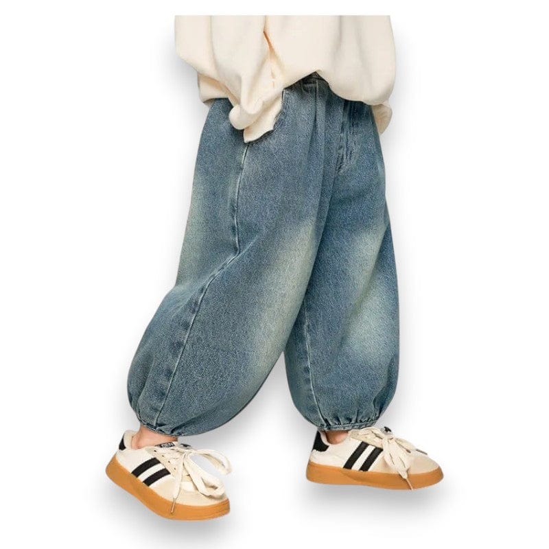Denim Jogger worn with sneakers, side view