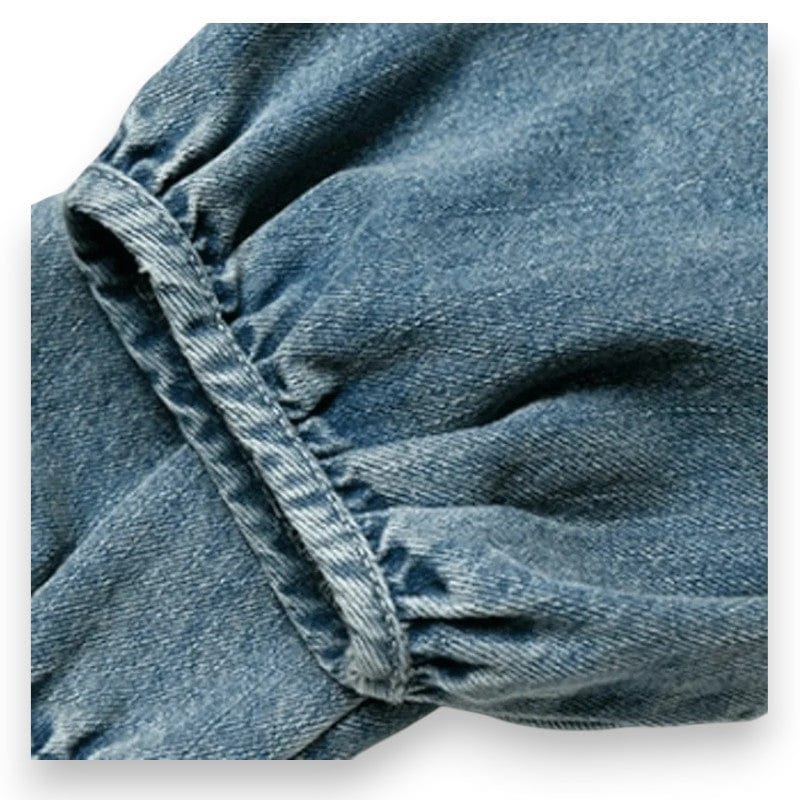 Close-up of the Denim Jogger's gathered ankle cuff