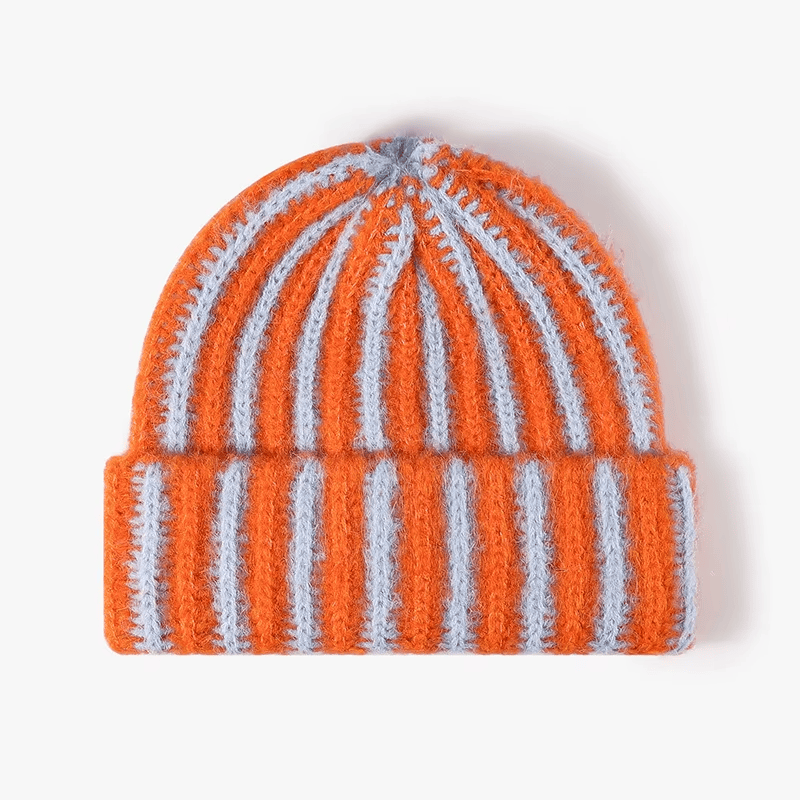 Carousel Stripe Beanie in orange and light blue stripes