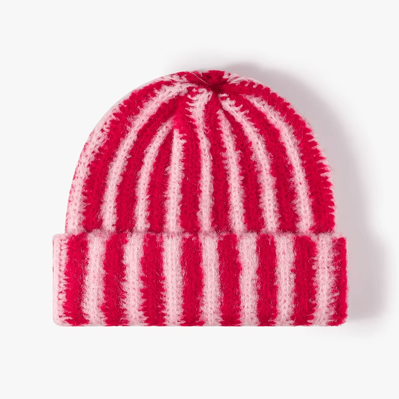 Carousel Stripe Beanie in red and pink stripes
