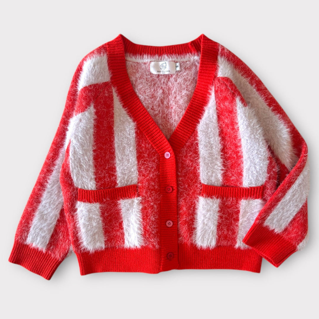 Best Day Ever Kids Baby & Toddler Tops Big Top Stripe Cardigan - Red buy online boutique kids clothing