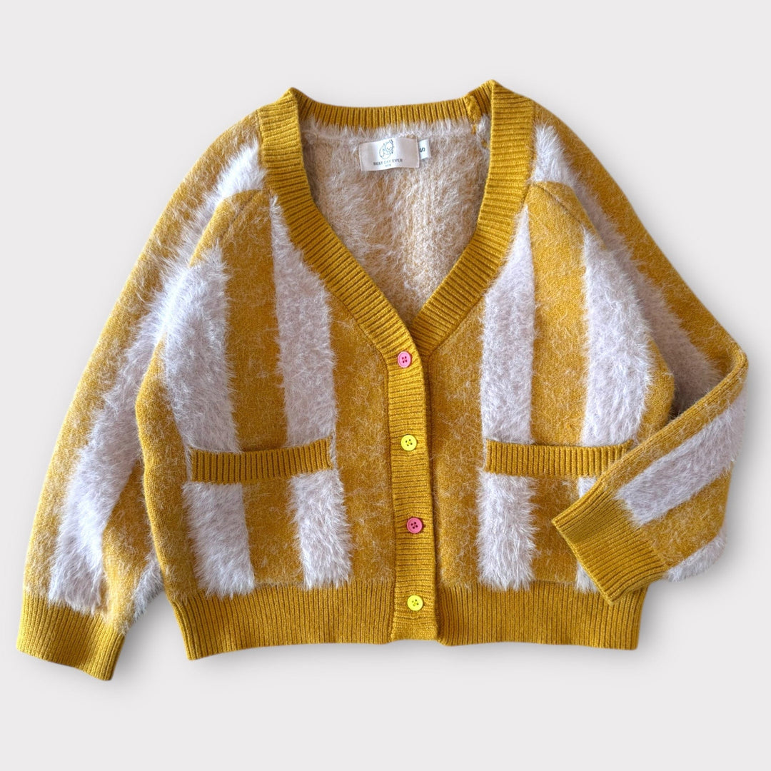 Best Day Ever Kids Baby & Toddler Tops Big Top Stripe Cardigan - Yellow buy online boutique kids clothing