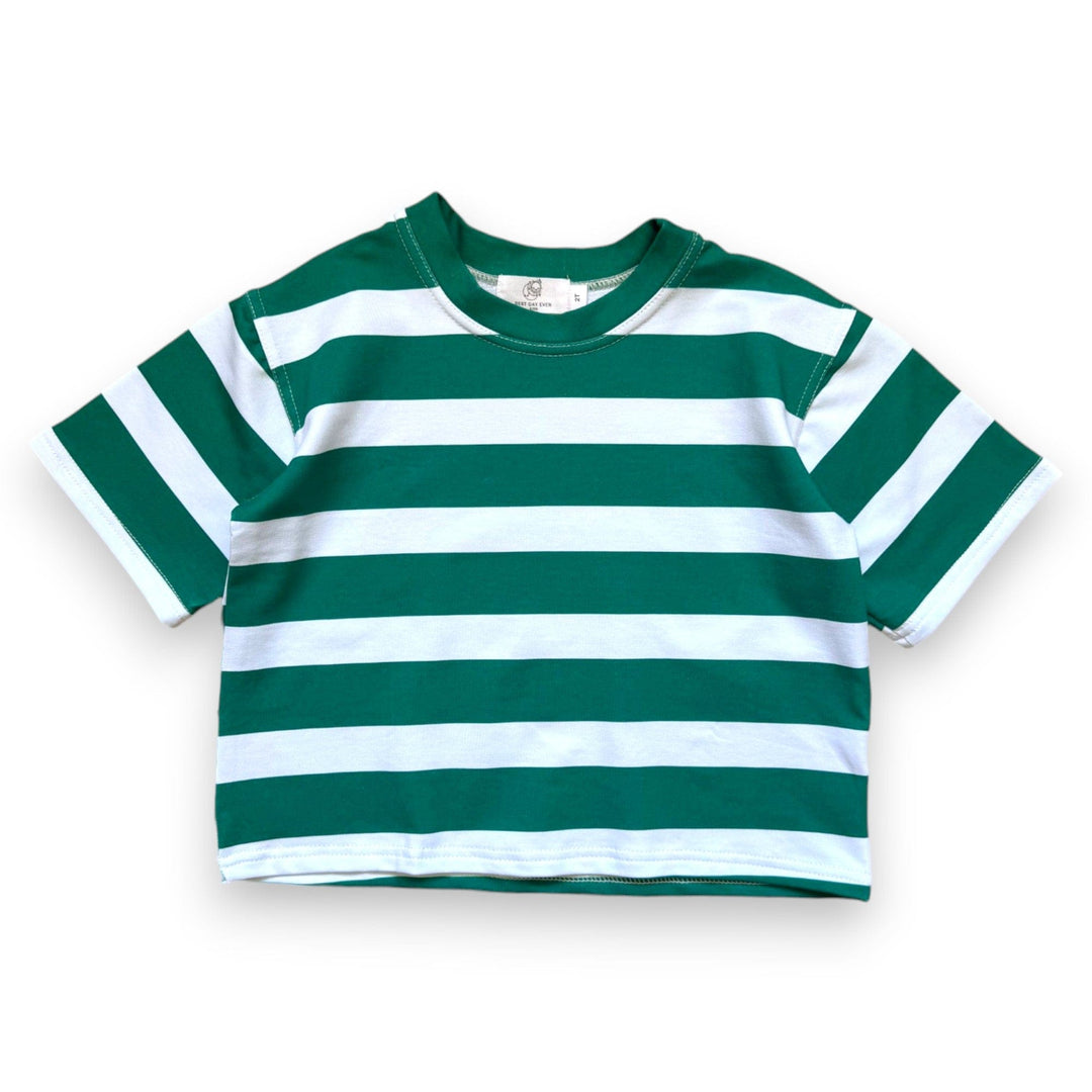 Best Day Ever Kids Baby & Toddler Tops Chunky Green Striped Oversized Tee buy online boutique kids clothing