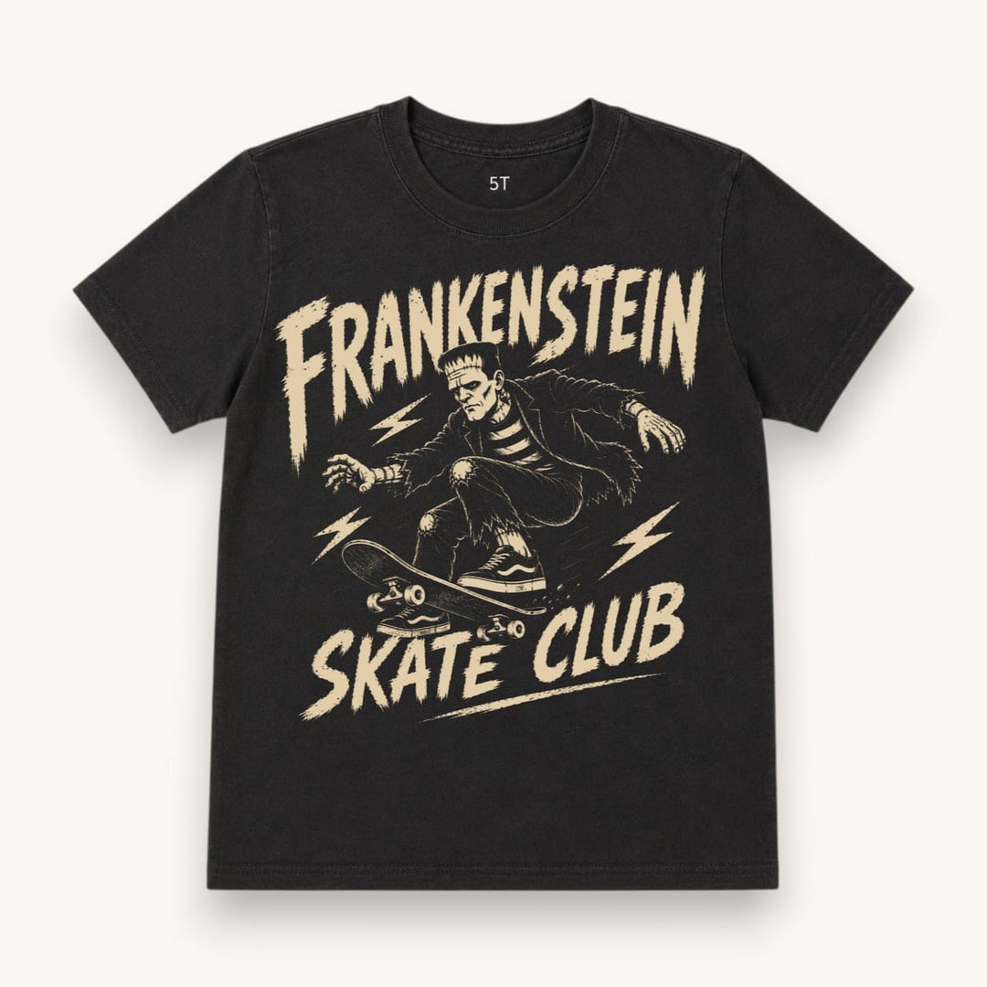Best Day Ever Kids Baby & Toddler Tops Frankenstein Skate Club Vintage Halloween Tee buy online boutique kids clothing