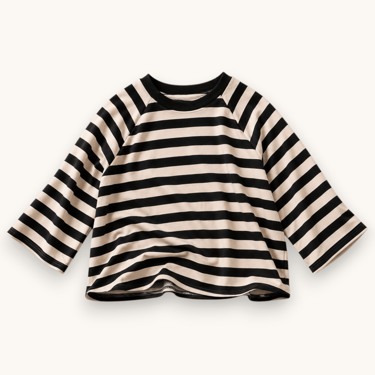 Paris Stripe Raglan Tee, black and cream stripes, front view