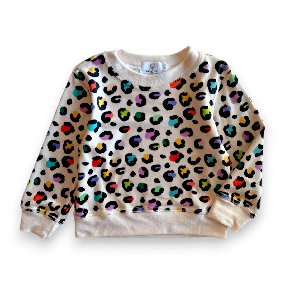 Best Day Ever Kids Baby & Toddler Tops Retro Velvet Pullover - Loopy Leopard buy online boutique kids clothing