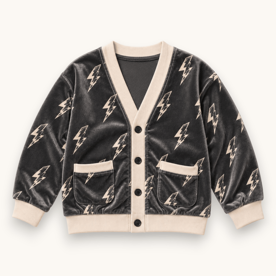 Best Day Ever Kids Baby & Toddler Tops Thunderbolt Retro Velvet Cardigan buy online boutique kids clothing