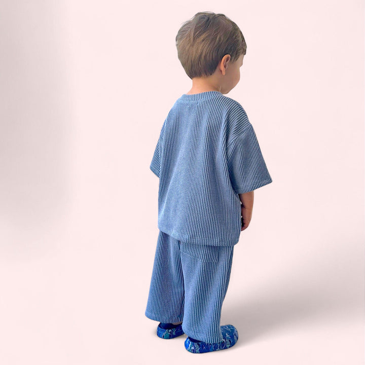 Best Day Ever Kids Baby & Toddler Tops Wavy Rib Oversized Tee - Blue buy online boutique kids clothing