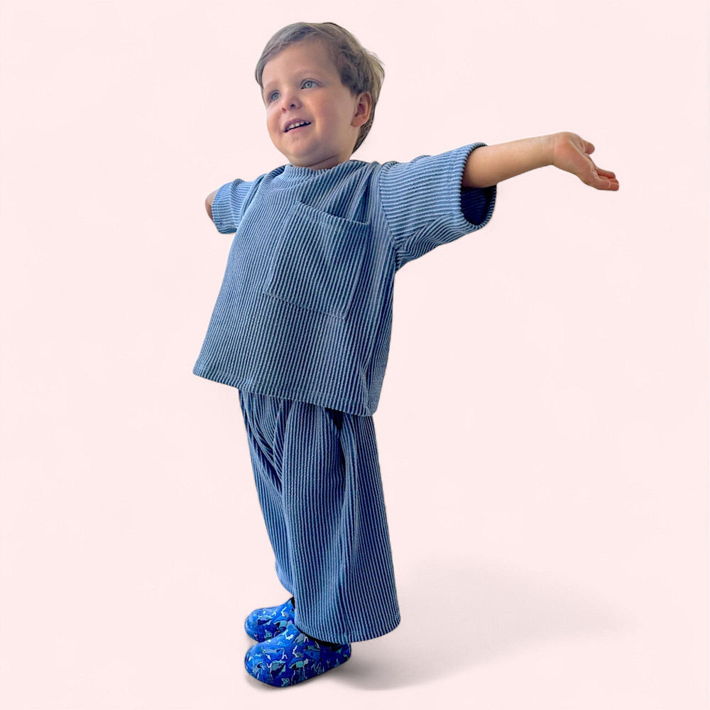 Best Day Ever Kids Baby & Toddler Tops Wavy Rib Oversized Tee - Blue buy online boutique kids clothing