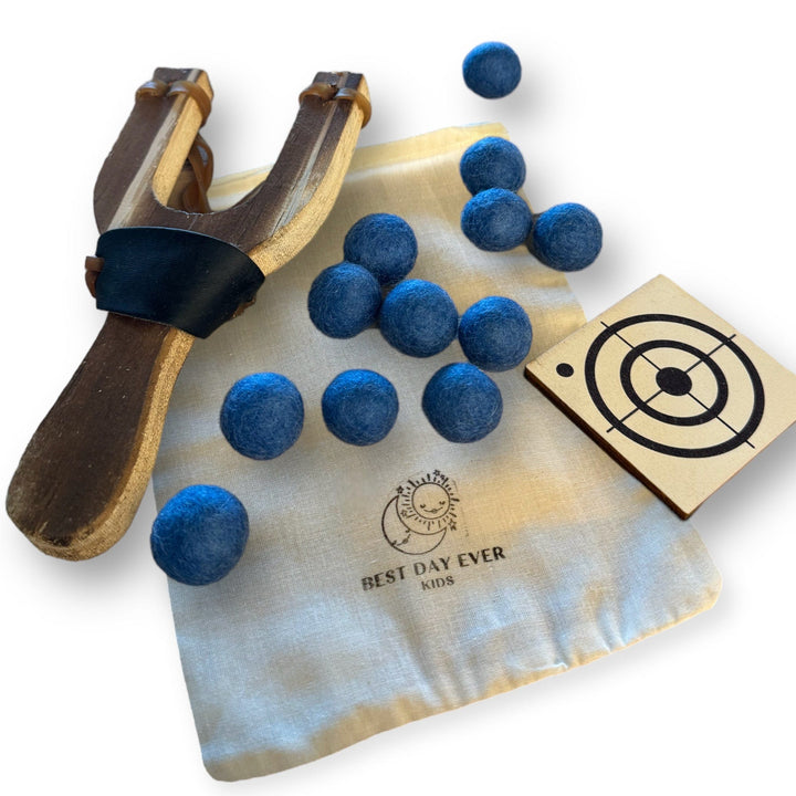 Best Day Ever Kids Educational Toys Blue Handmade Beechwood Slingshot with Felt Balls buy online boutique kids clothing