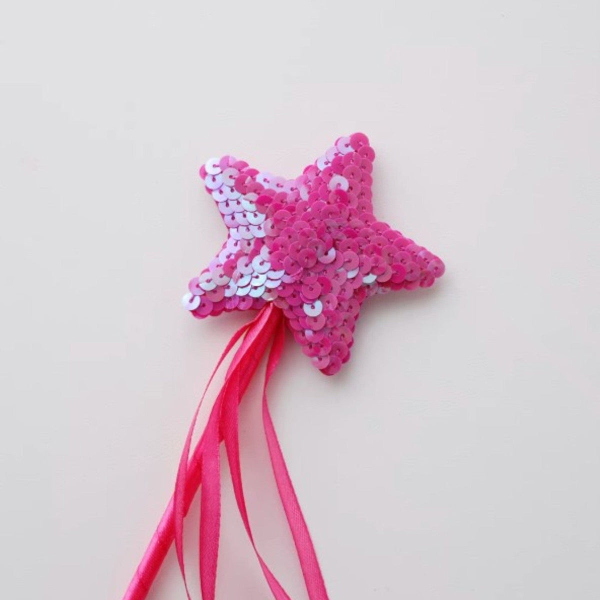 Hot pink sequin star fairy wand with pink ribbons