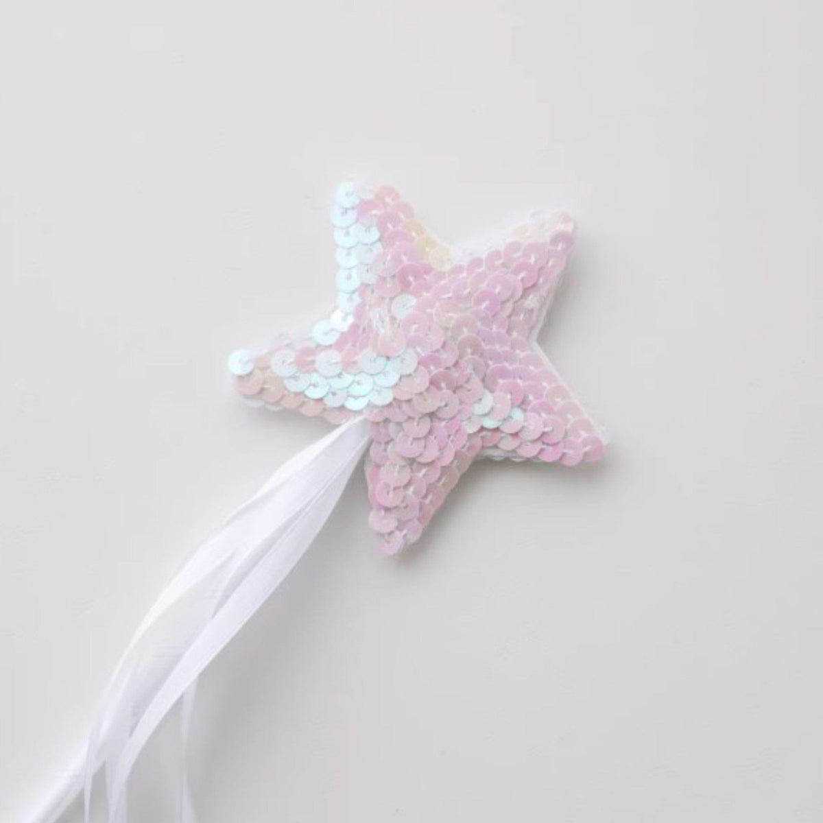 White sequin star fairy wand with white ribbons