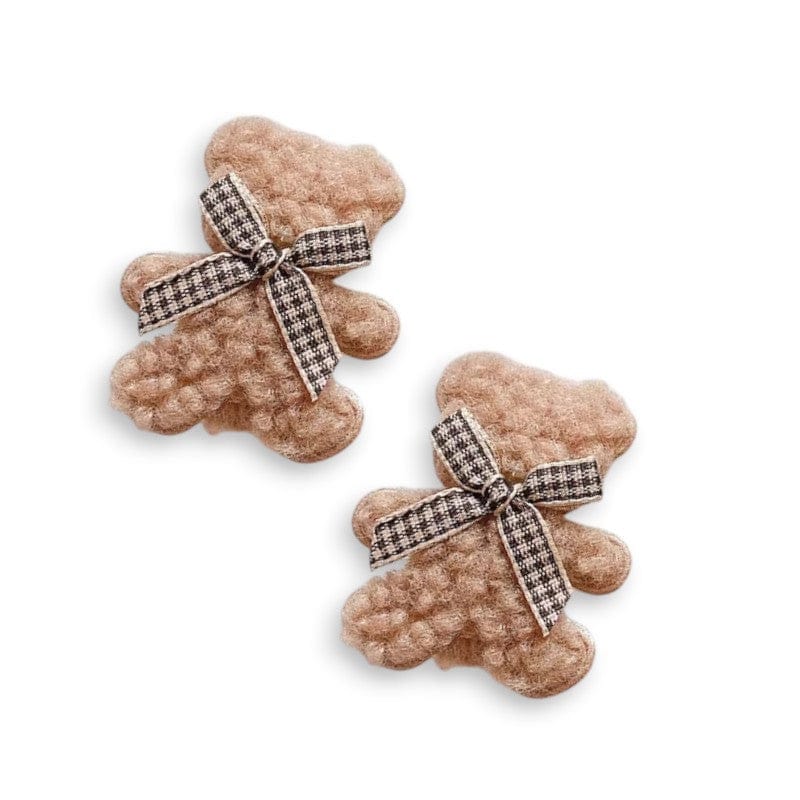 Two fluffy brown teddy bear hair clips