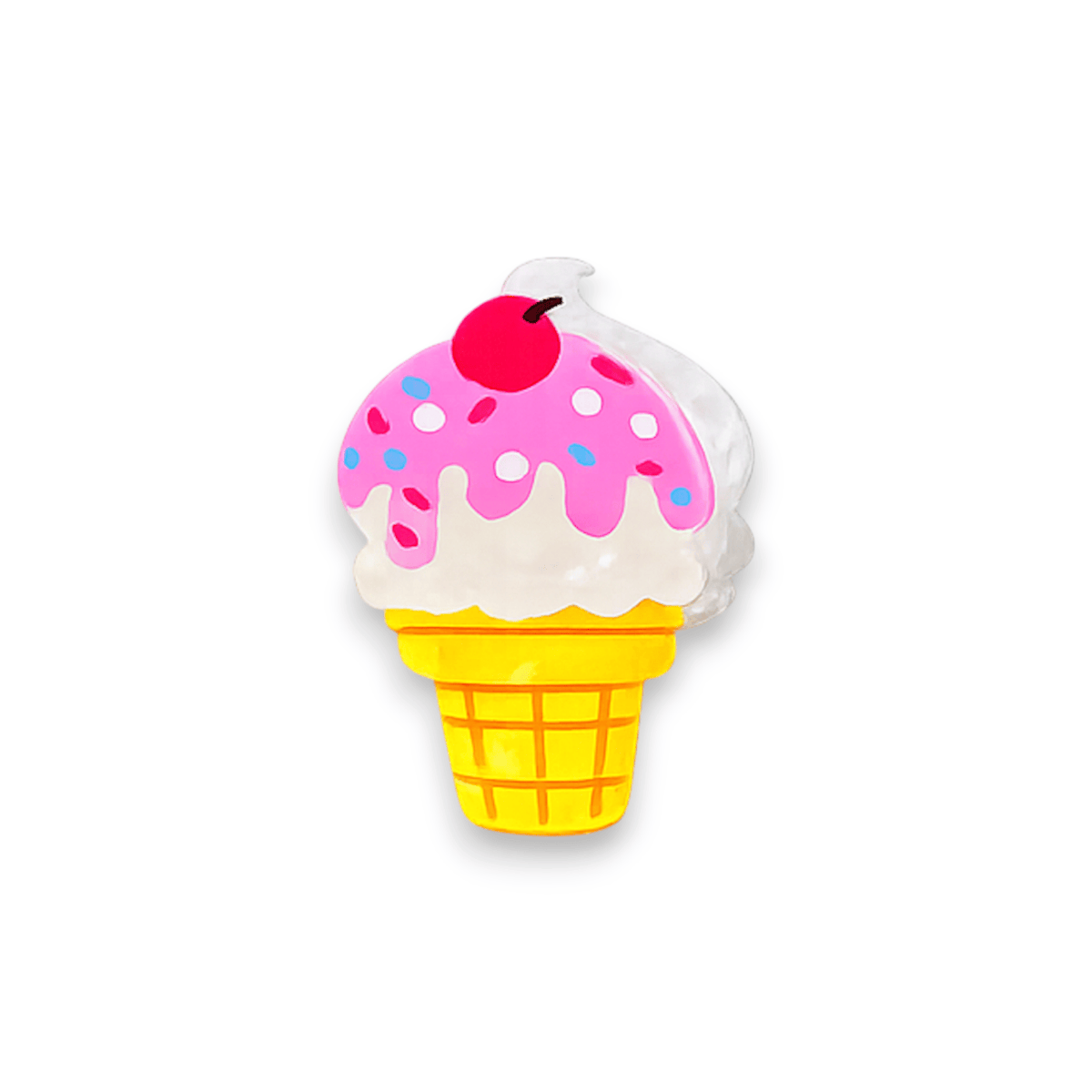 Ice cream cone claw clip with pink frosting on a yellow cone