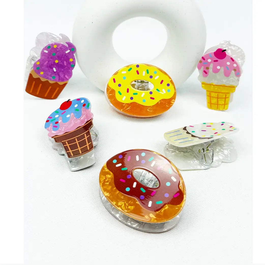 Ice cream, cupcake and donut claw clips arranged together