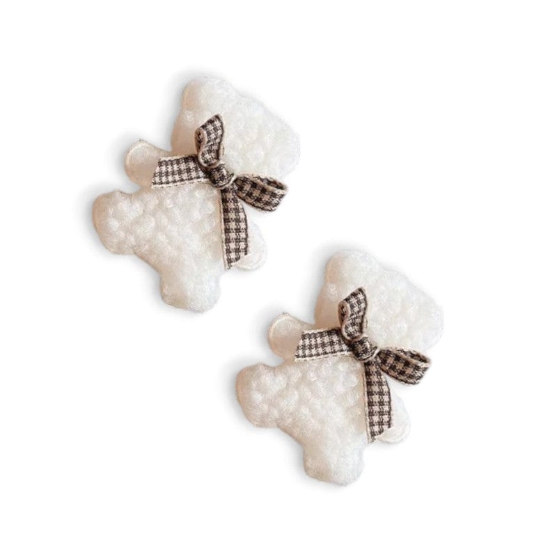 Two fluffy white teddy bear hair clips