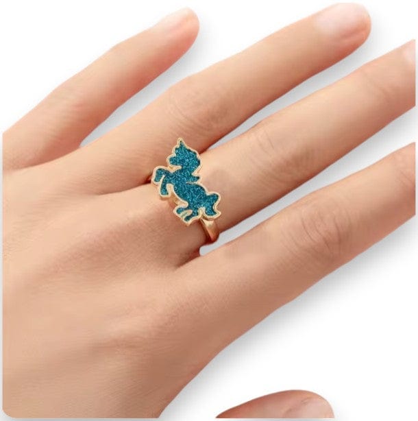 Blue glitter unicorn spinner ring