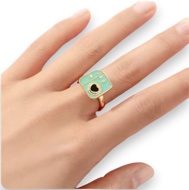 Mint square spinner ring with a black heart