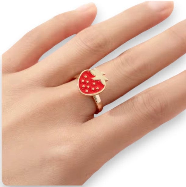Red strawberry spinner ring