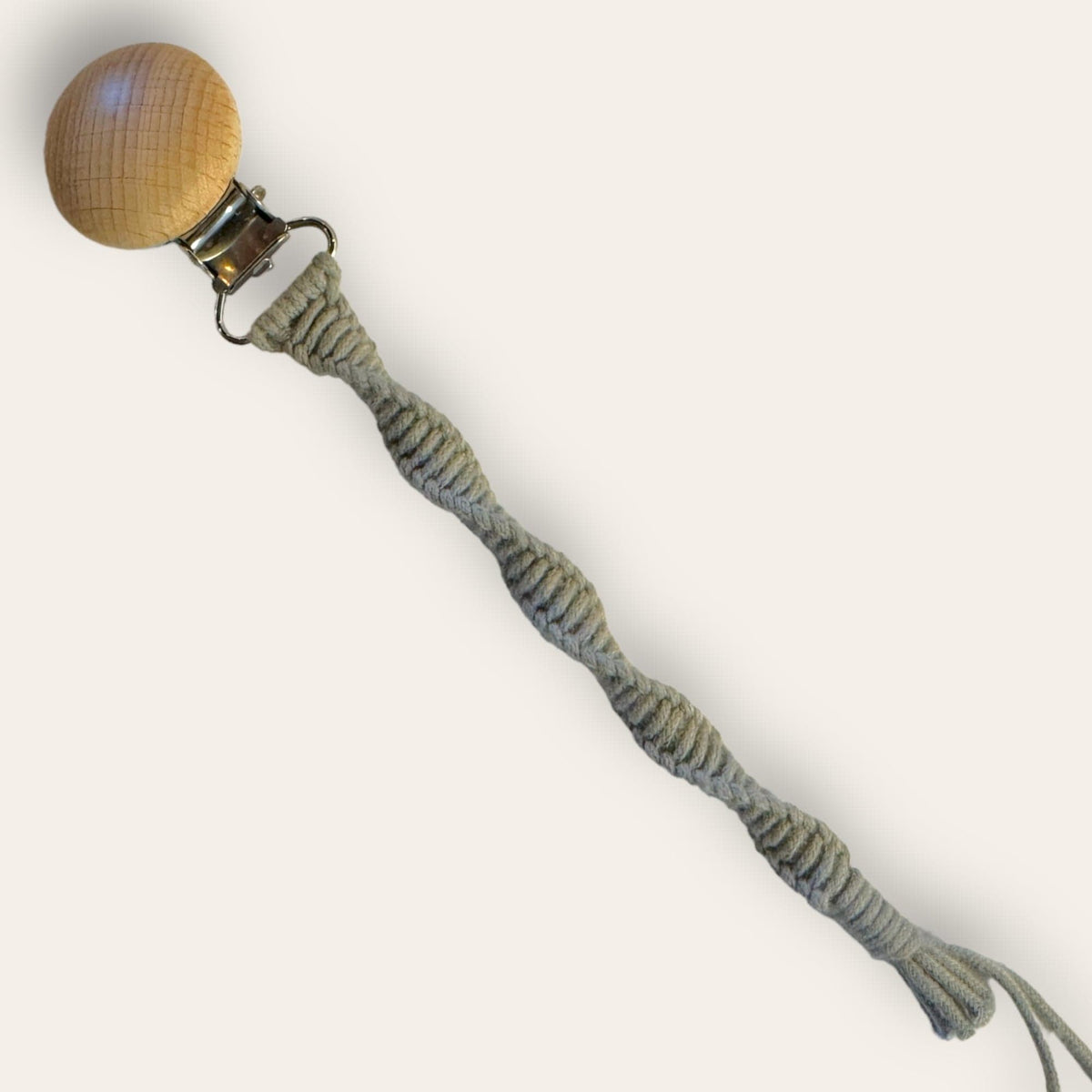 Gray twisted macrame pacifier clip