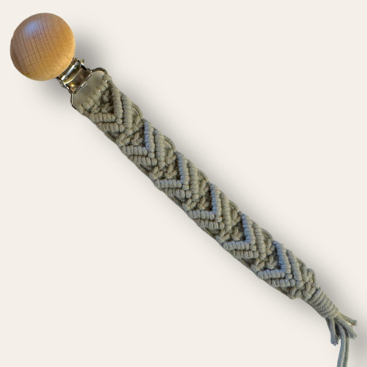 Gray chevron macrame pacifier clip