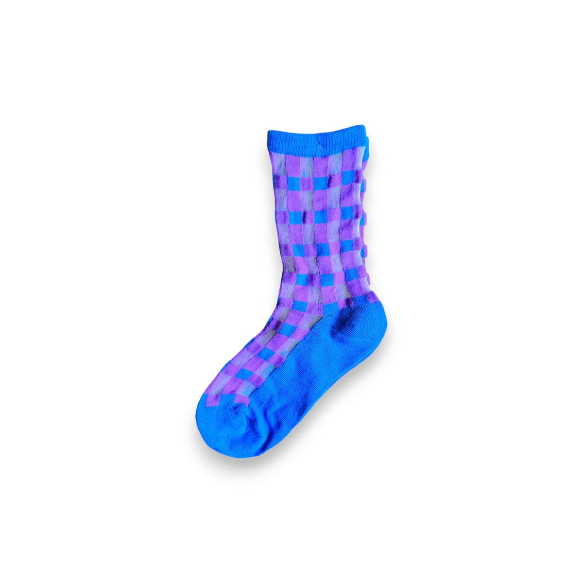 Checked Out Socks in blue with a purple sheer check