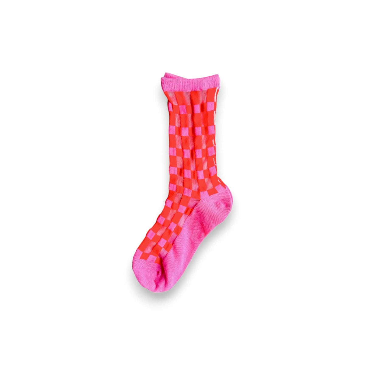 Checked Out Socks in hot pink with a coral sheer check