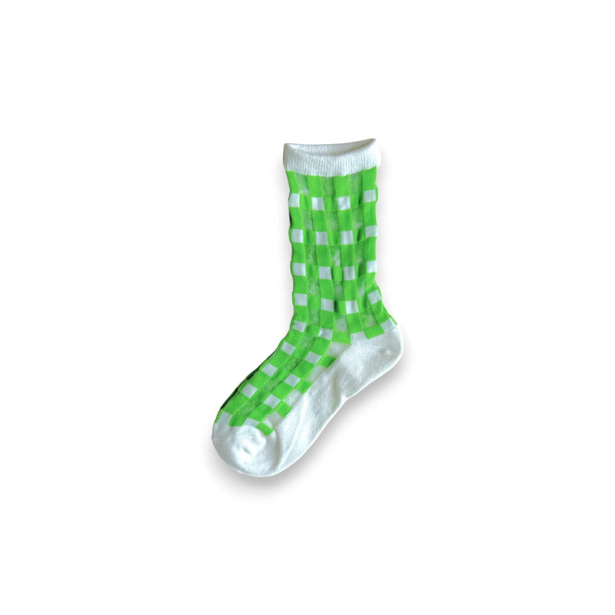 Checked Out Socks in white with a green sheer check