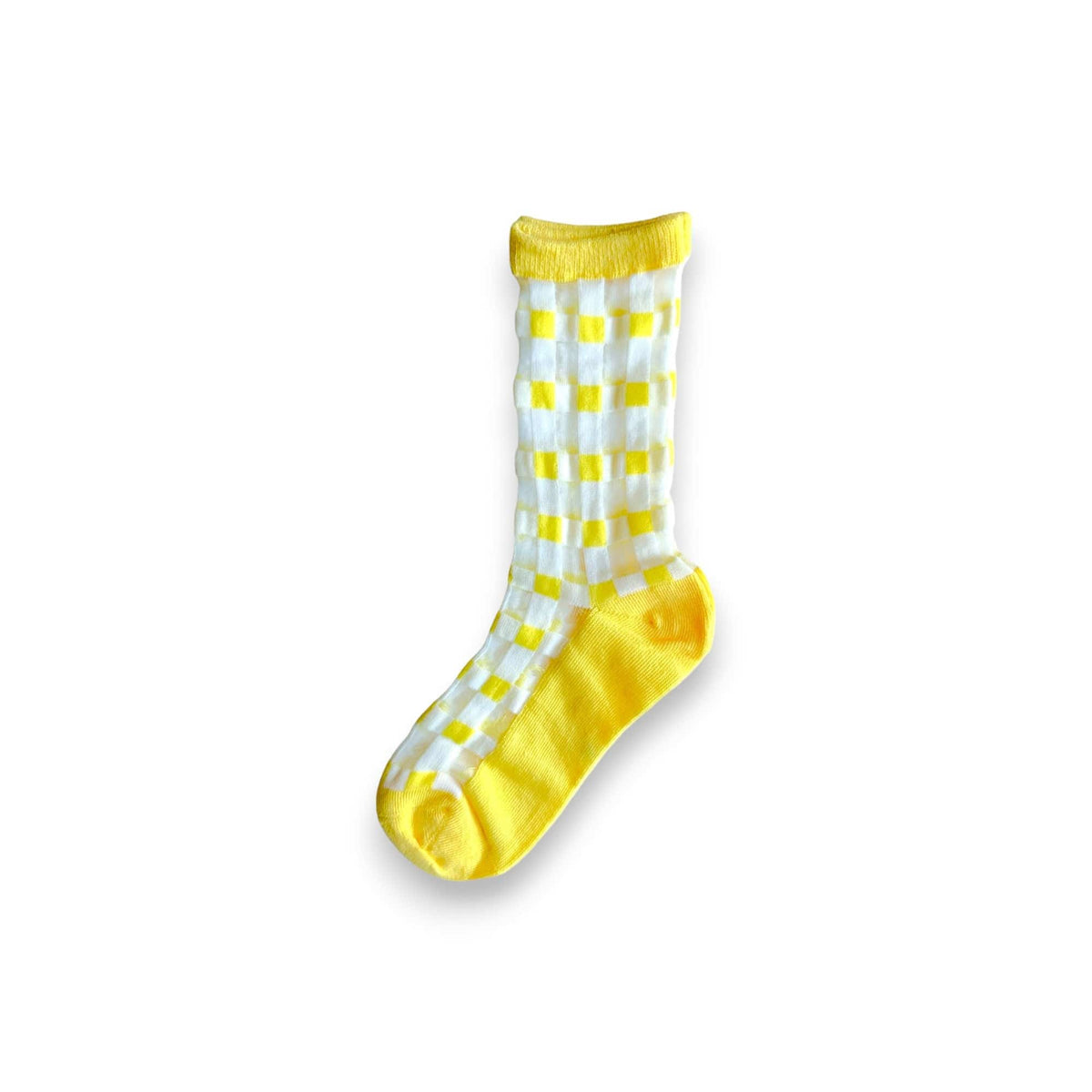Checked Out Socks in yellow with a white sheer check