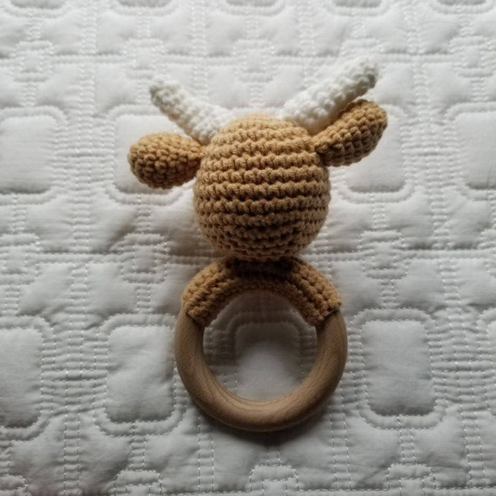 D & C TOYS Khaki Highland Cow Hand Crochet Rattle buy online boutique kids clothing
