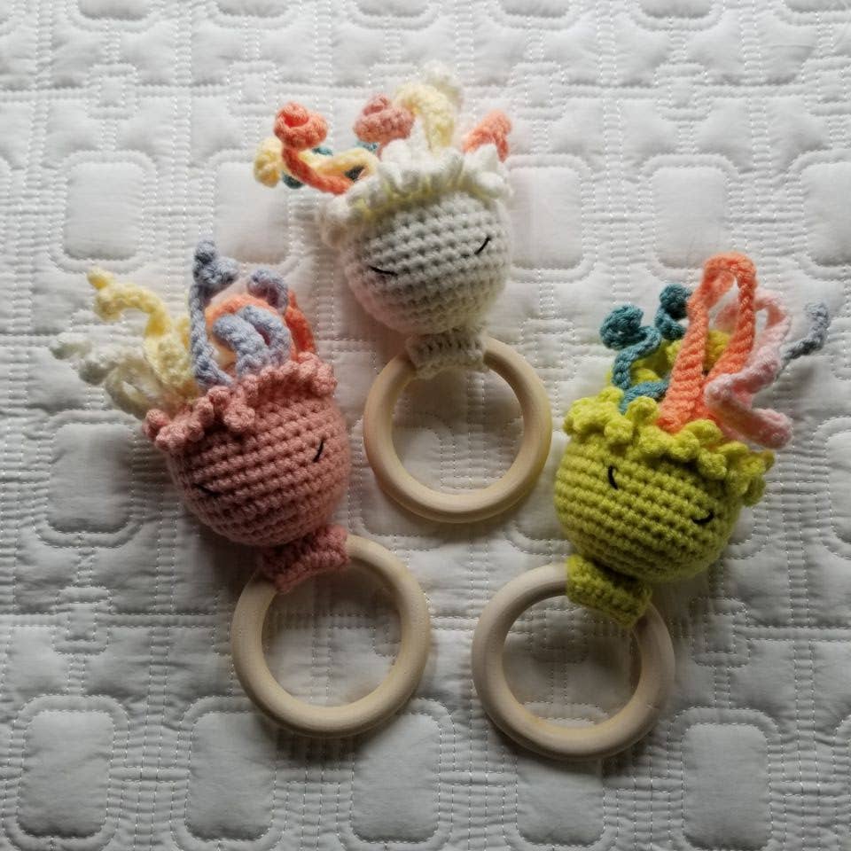 D & C TOYS Octopus Hand Crochet Rattle Baby Toy: Green buy online boutique kids clothing