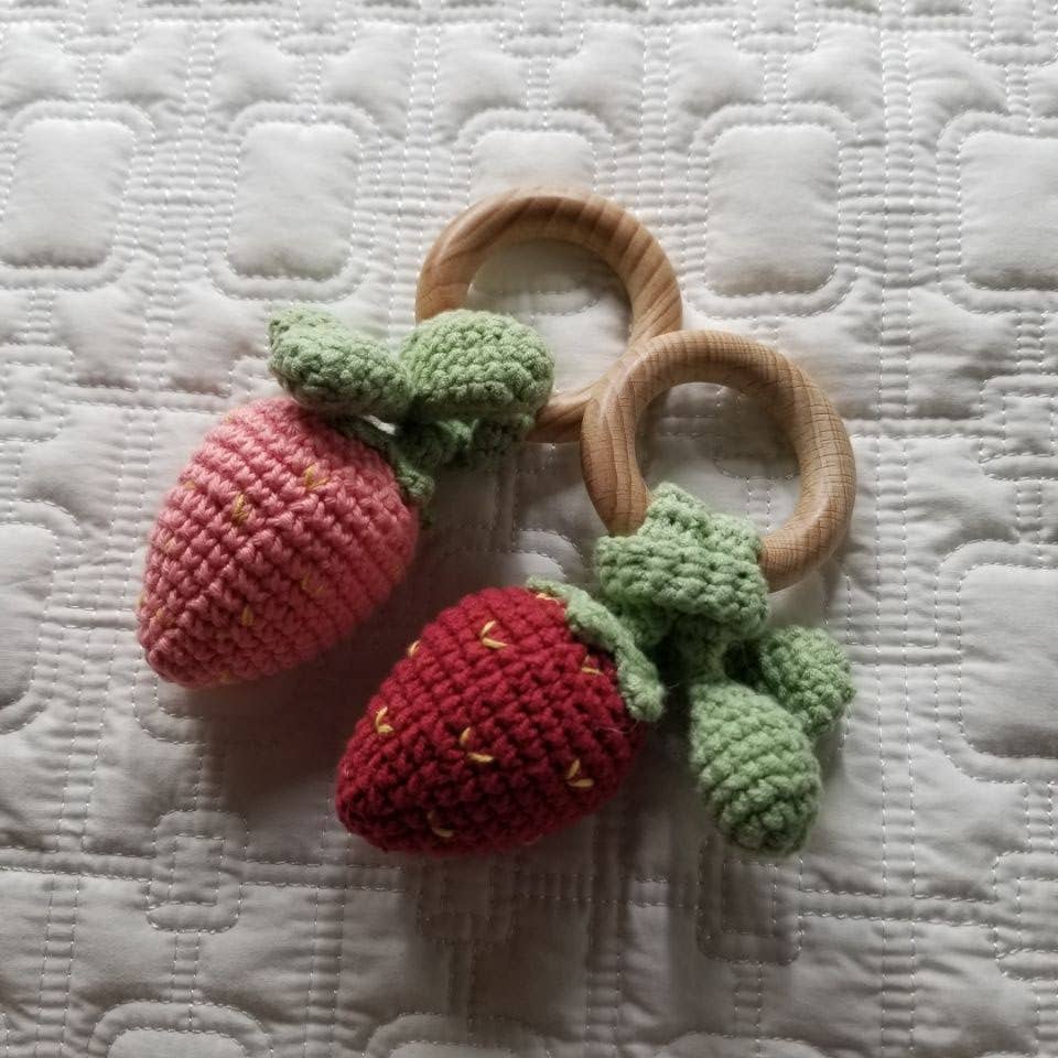 D & C TOYS Strawberry Hand Crochet Orange Cotton Rattle - Fruit: Red buy online boutique kids clothing