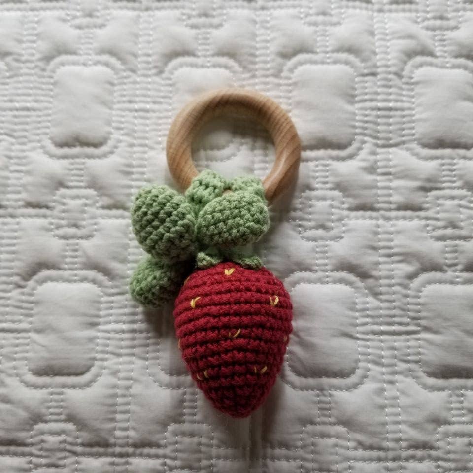 D & C TOYS Strawberry Hand Crochet Orange Cotton Rattle - Fruit: Red buy online boutique kids clothing