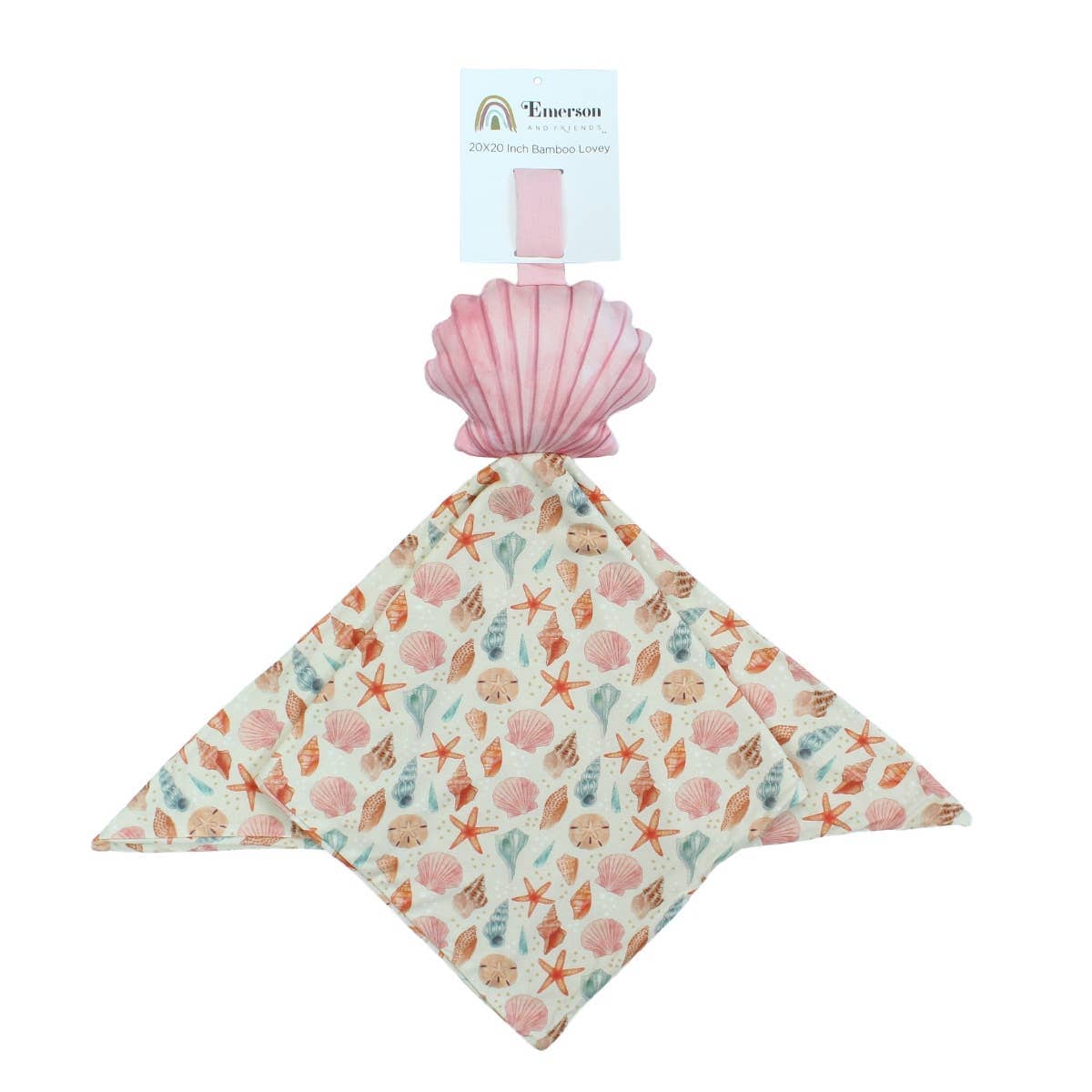 Seashell lovey with a shell and starfish print bamboo blanket