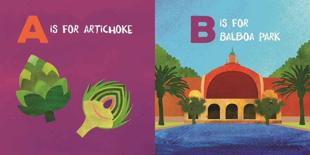 Inside pages: A is for artichoke, B is for Balboa Park