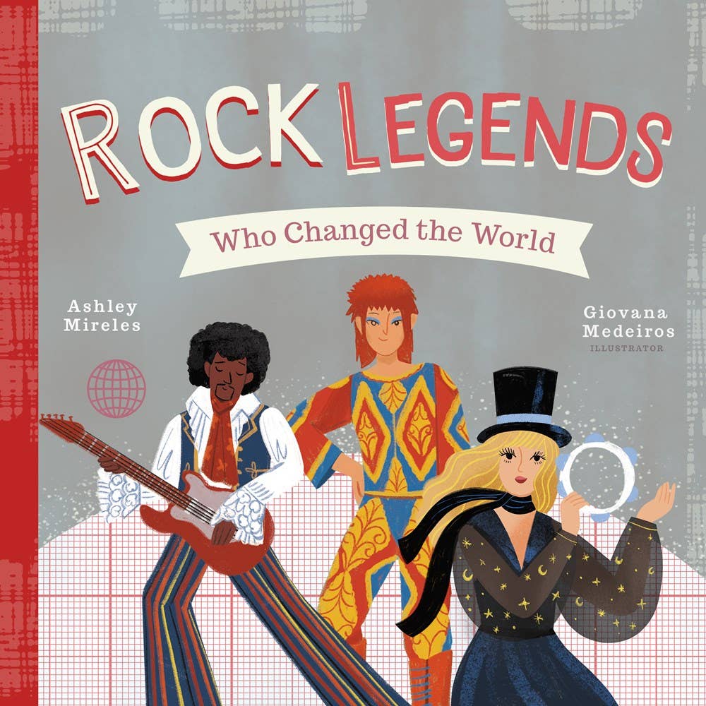 Rock Legends Who Changed the World book cover with illustrated rock stars