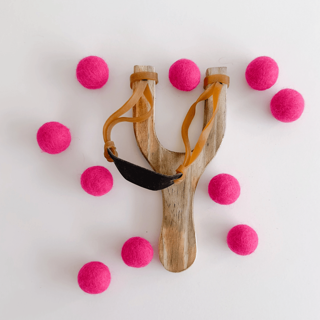 Hello Maypole Wooden Toys Hot Pink Hello Maypole Wooden Slingshot with Soft Felt Balls buy online boutique kids clothing