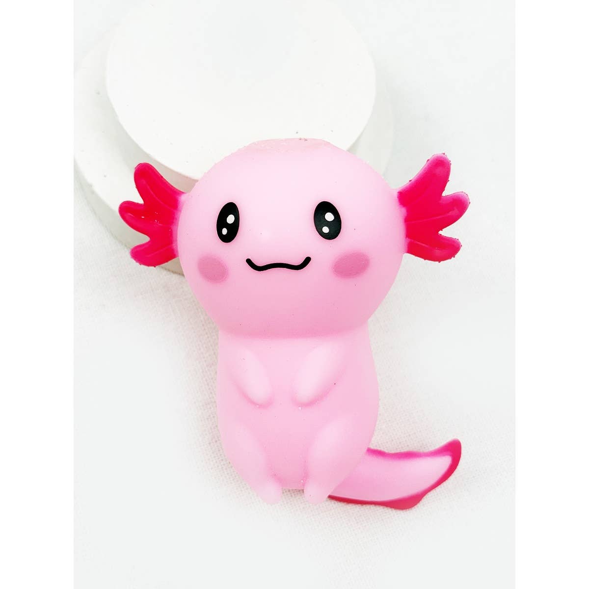 Pink squishy axolotl, front view